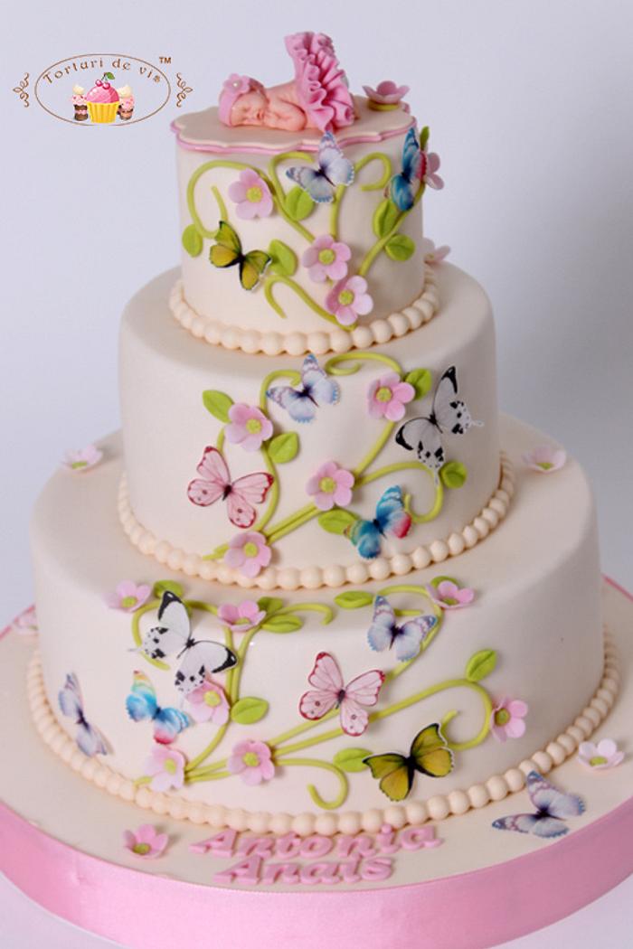 Baptism cake with butterfly