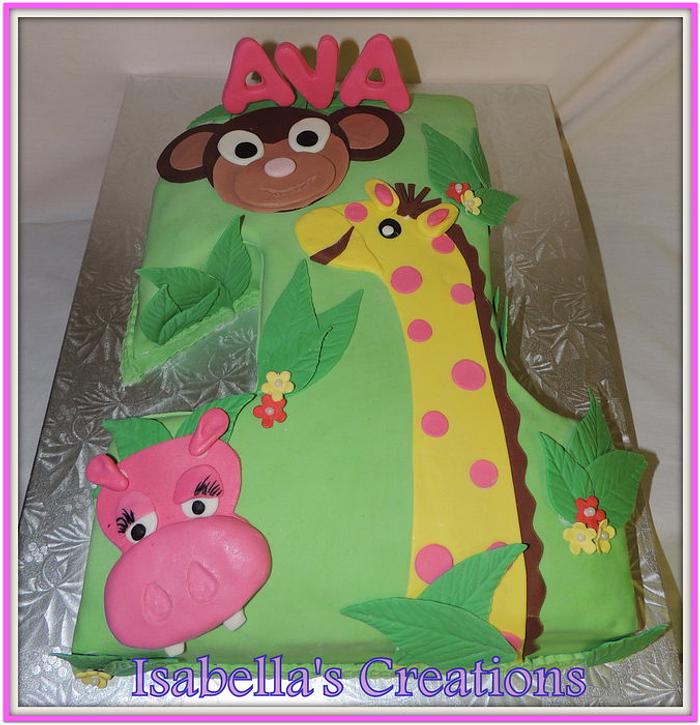 Jungled themed 1st birthday cake