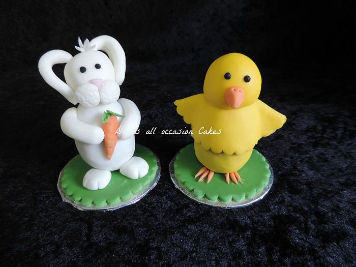 Chocolate centered bunny and chick