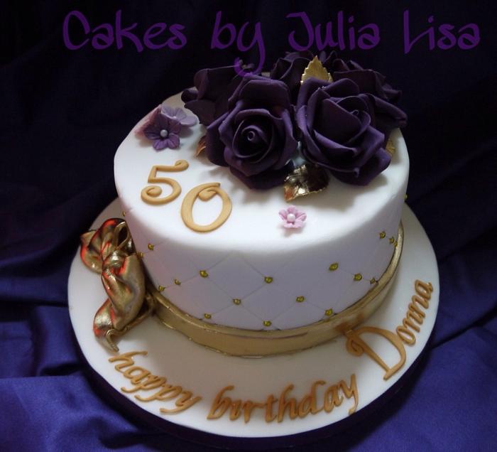 Purple Roses 50th birthday cake