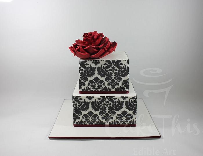 Damask Wedding Cake with Giant Sugar Rose