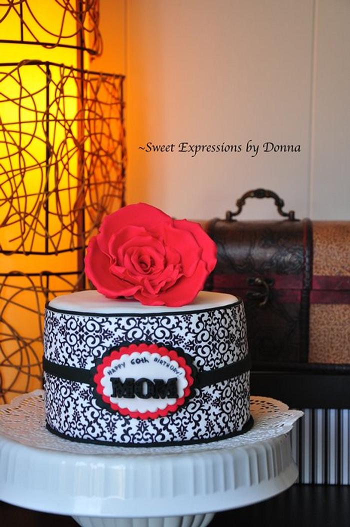 Red Rose Damask Cake