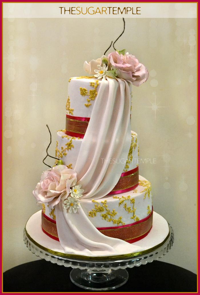 Blush & gold Indian wedding cake