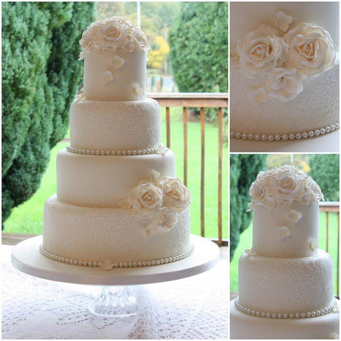 Lace & Pearls Wedding cake