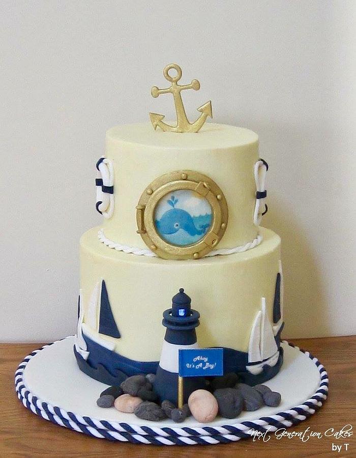 Nautical theme baby shower cake