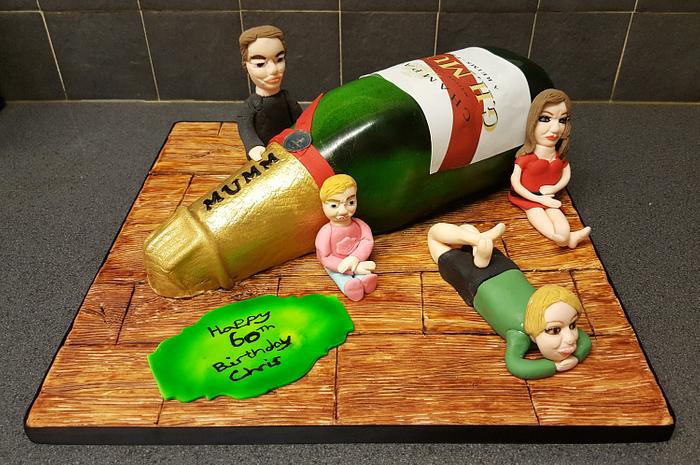 First airbrushed champagne bottle cake
