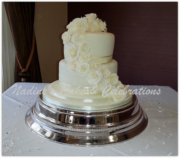 Ivory Rose Waterfall Wedding Cake