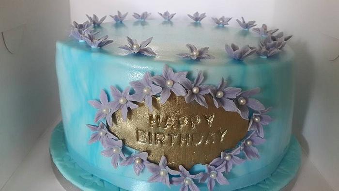 Blue and Gold Birthday Cake