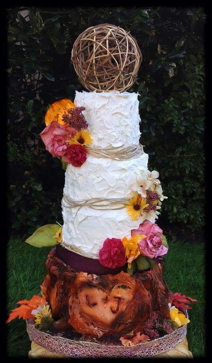 Fall wedding tree stump cake