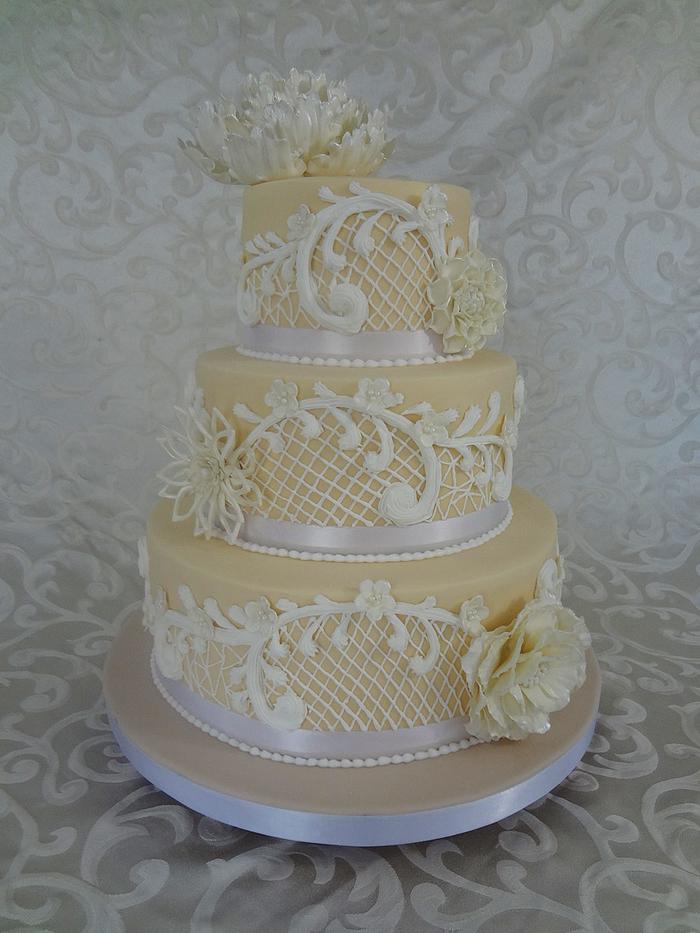 Wedding Cake with Royal Icing Lace