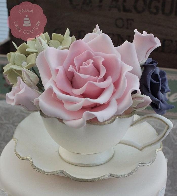 Sugar flowers in a gumpaste teacup