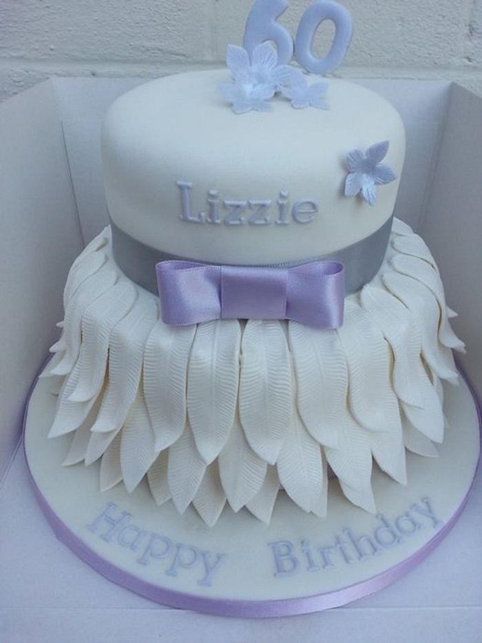 Lilac and White Feathered birthday cake