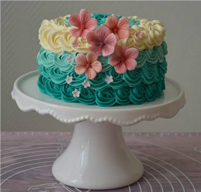 Ombre cake with pink accents