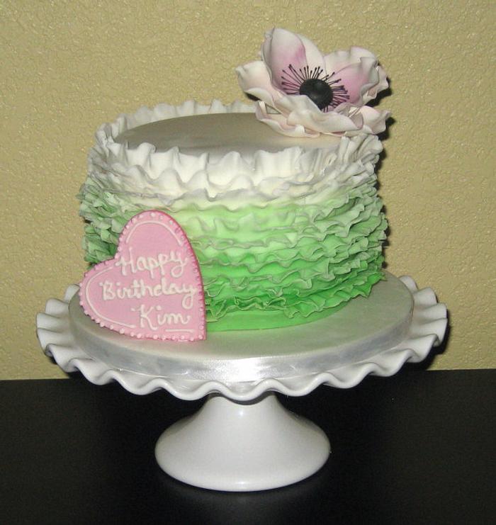 Green ruffle birthday cake