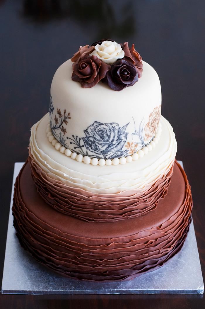 handpainted marzipan wedding cake