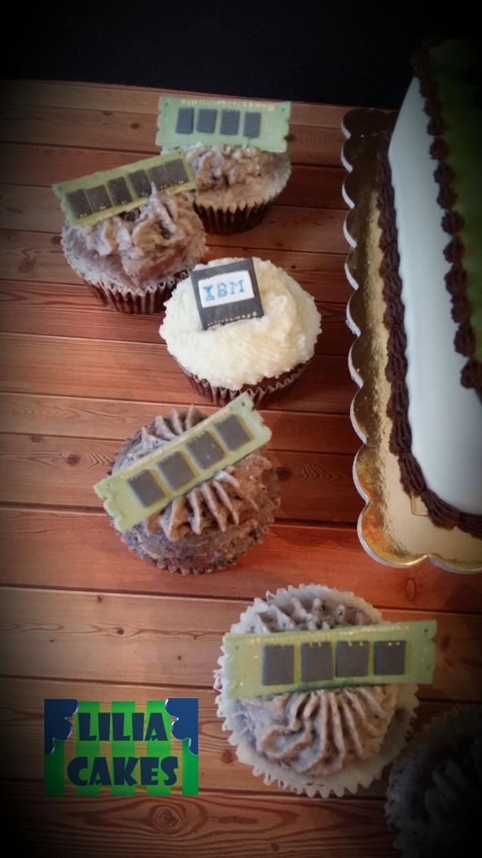 Mother Board Cake, cpu and memory cupcakes