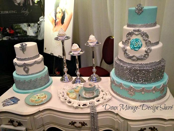 White silver wedding cake 
