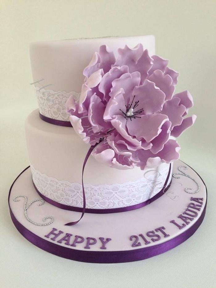 Purple fantasy flower 2 tier cake