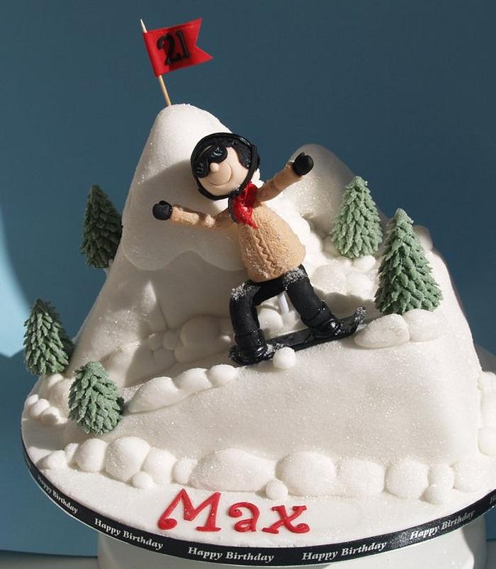 Snow boarder 21st birthday cake