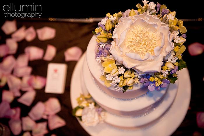 Peony + Hydrangeas Wedding Cake