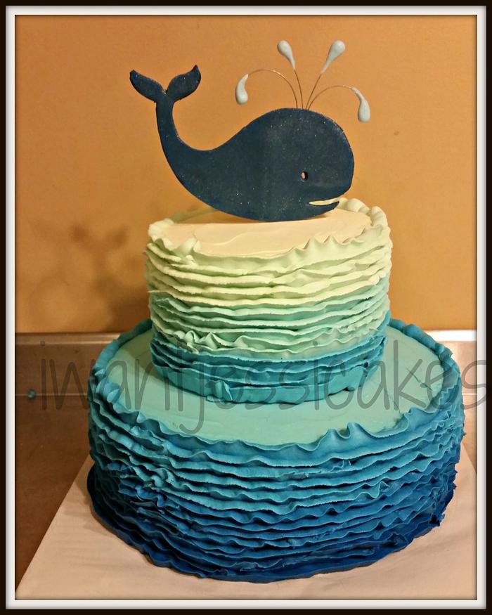 Whale baby shower cake
