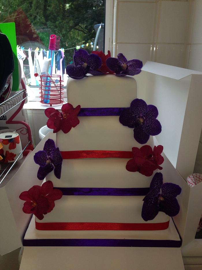 Fresh Orchid wedding cake 