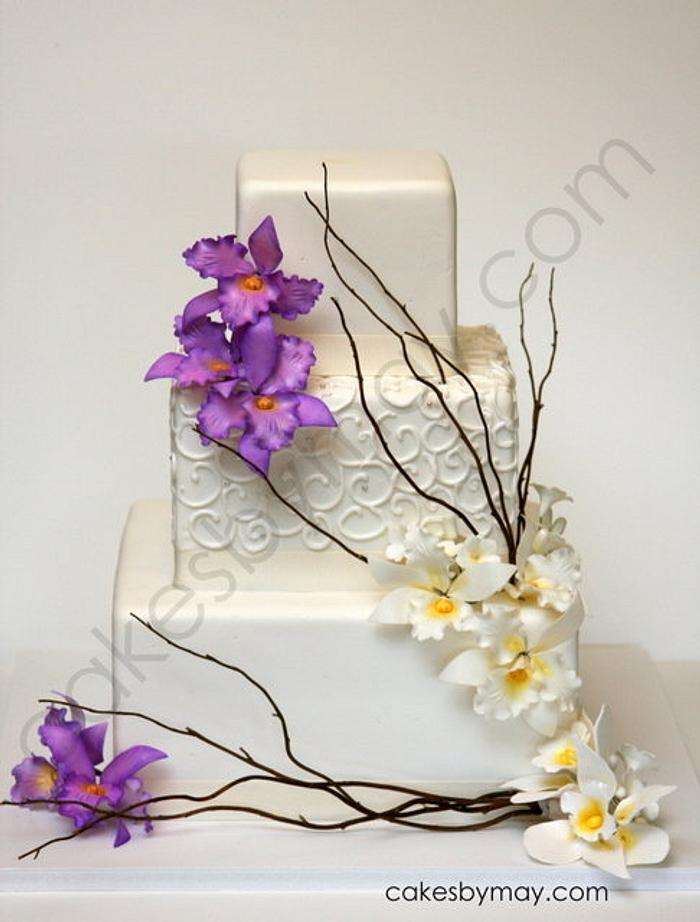Swirls and Twigs Wedding Cake