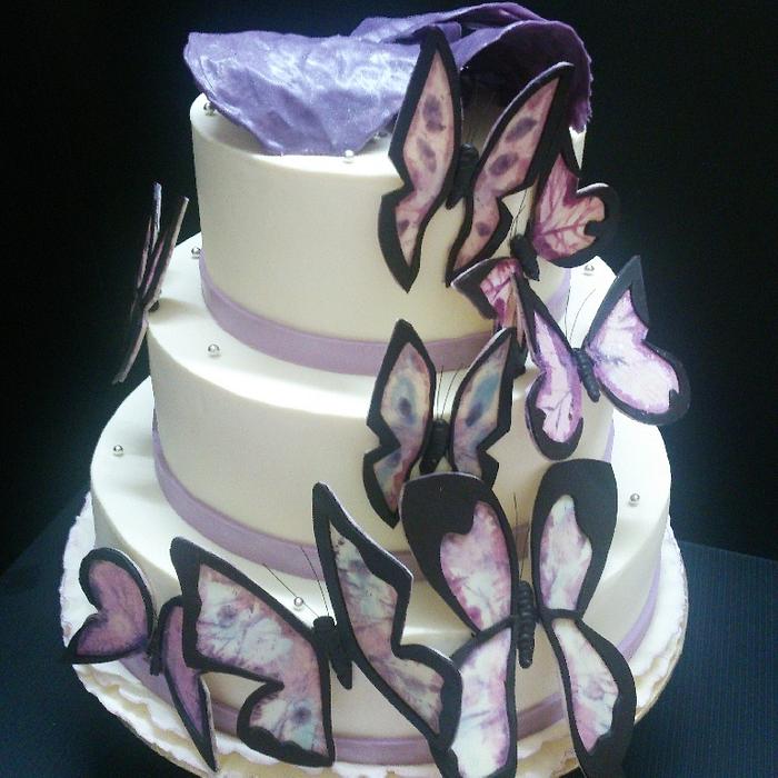 purple butterfly wedding cake 