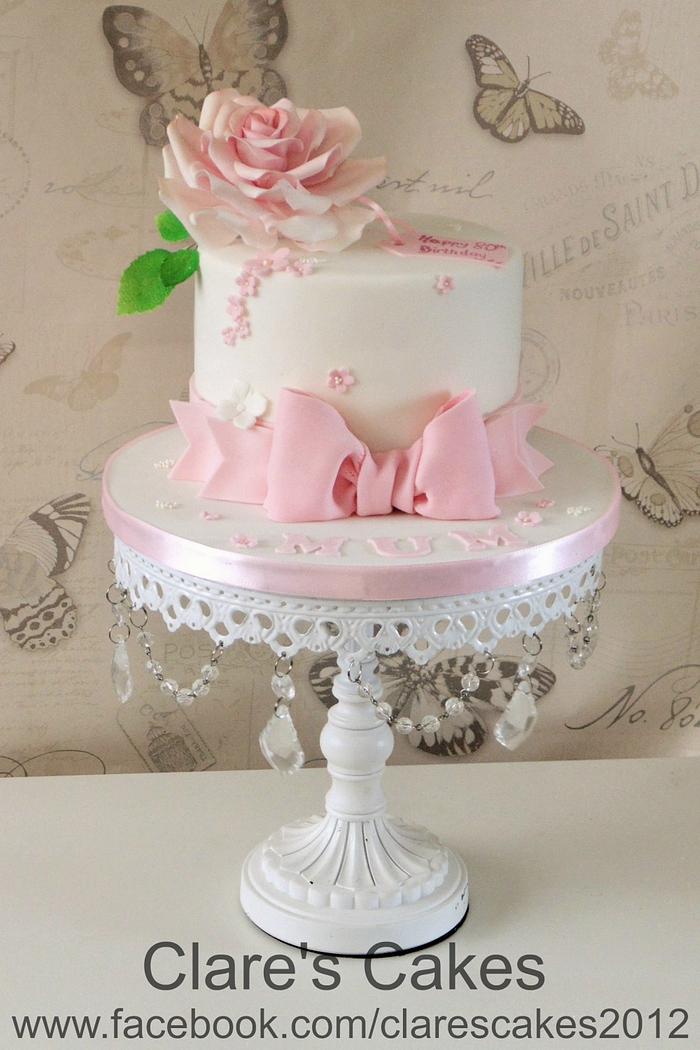 Pink and White 80th Birthday cake