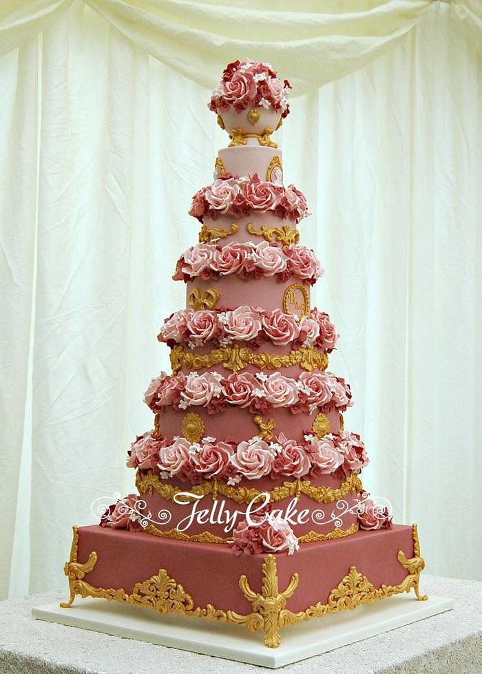 Pink and Gold 7 Tier Wedding Cake