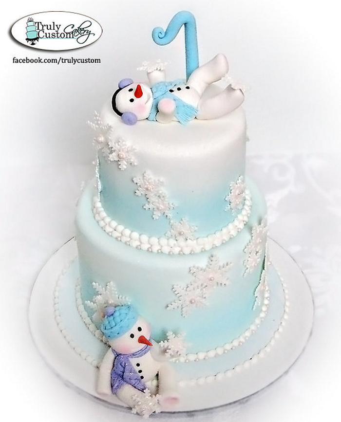 Snowbabies first birthday cake