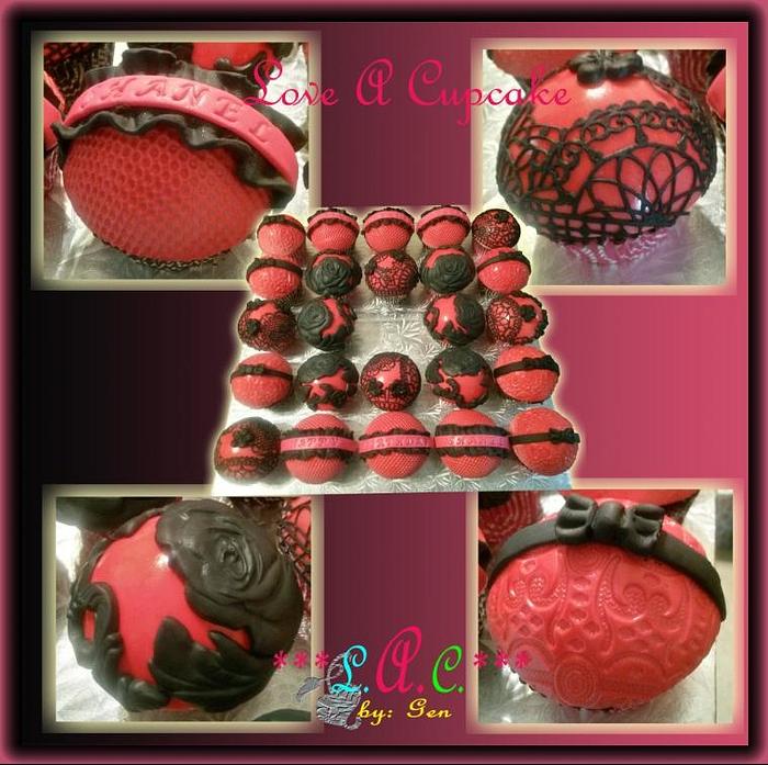 Hot Pink and Black Lacy Birthday Cupcakes
