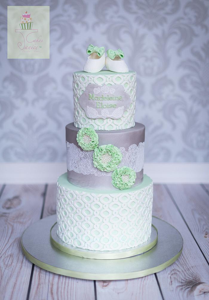 Christening cake silver and green