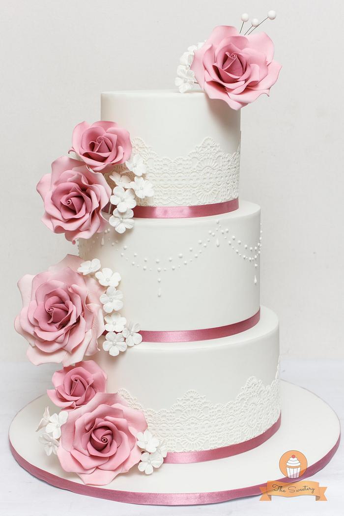 Old Rose Floral Wedding Cake