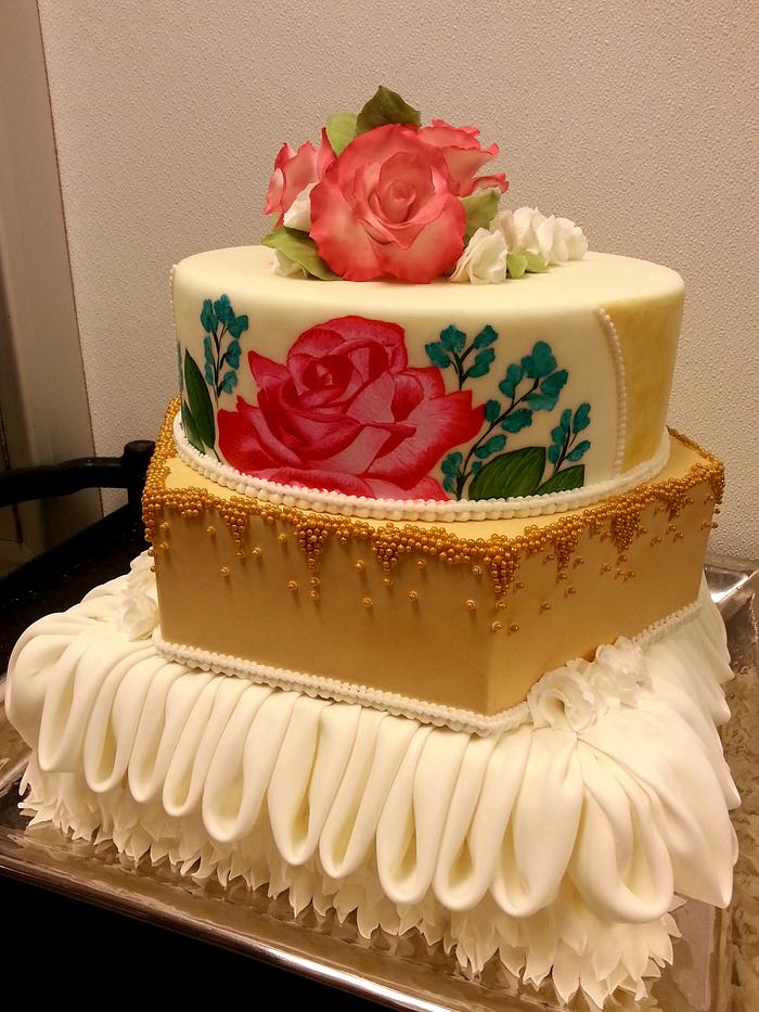 Wedding cake - hand painted roses