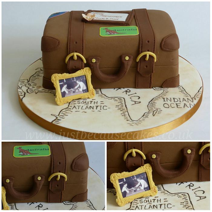 Vintage Suitcase Travel Themed Anniversary Cake