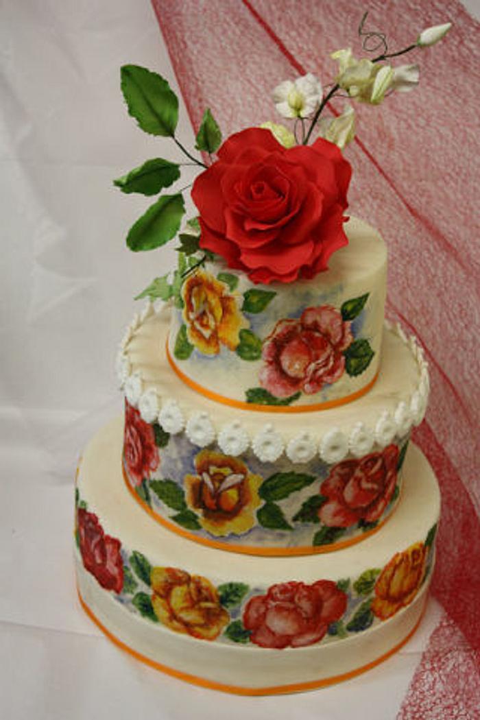 Hand painted and sugar roses on the cake