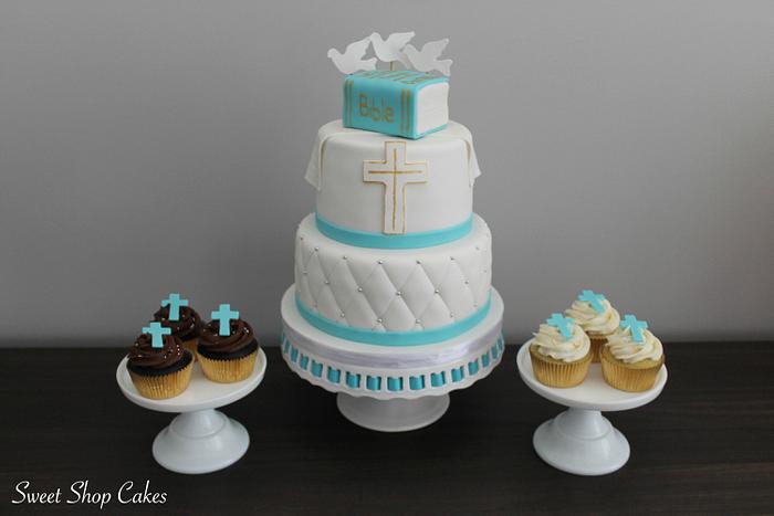 Confirmation Cake + Cupcakes