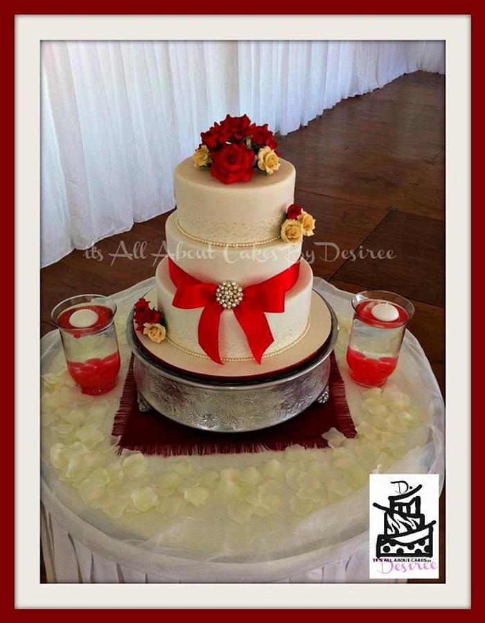 Red & Ivory Elegant Wedding Cake