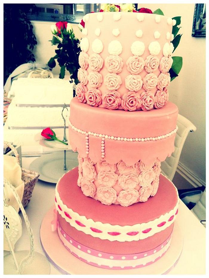 Princess Pink Wedding Cake and matching cupcakes