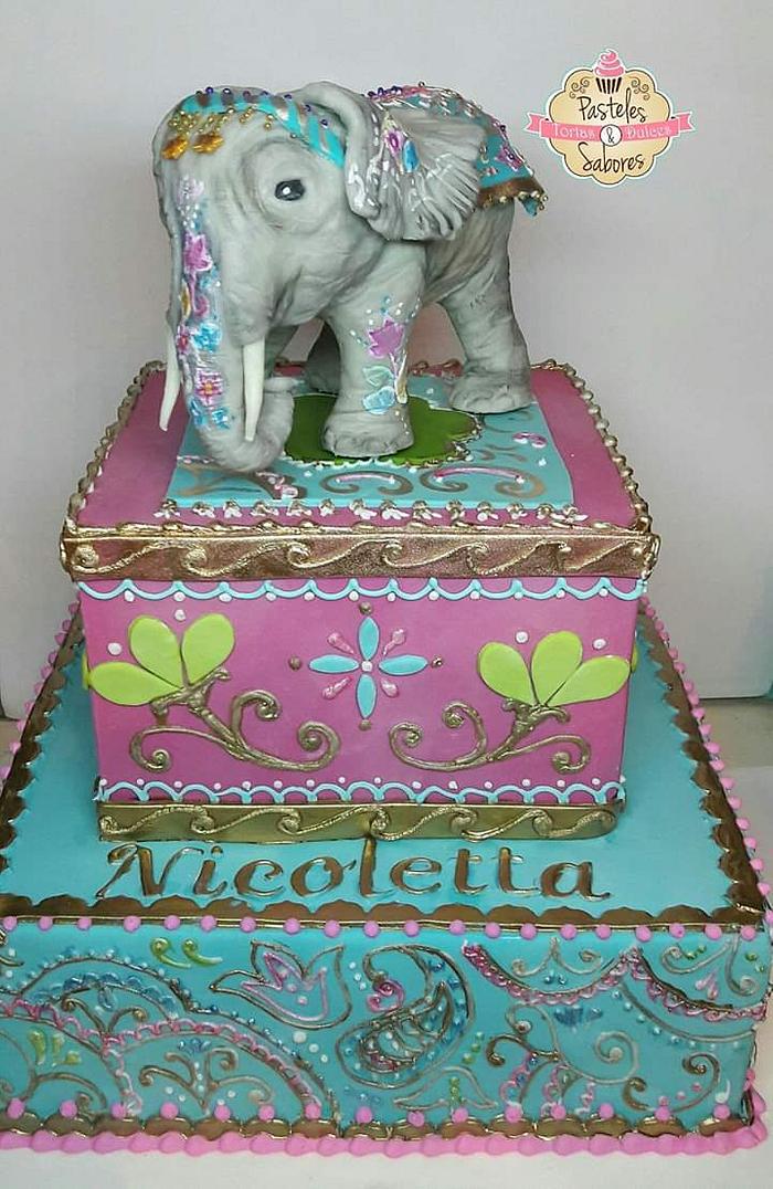 Boho chic elephant cake