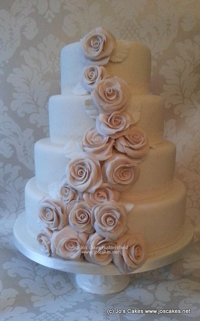 Four Tier Dusky Pink Roses Wedding Cake