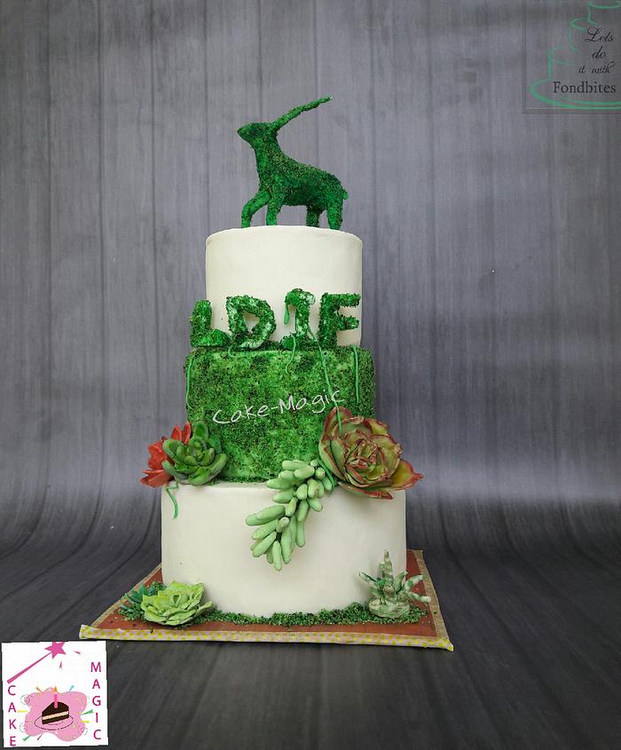 Succulents and moss themed cake