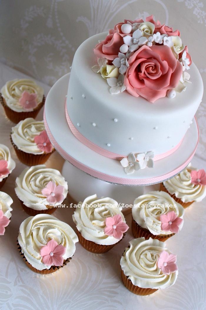 Mini wedding cake and cupcakes :) 