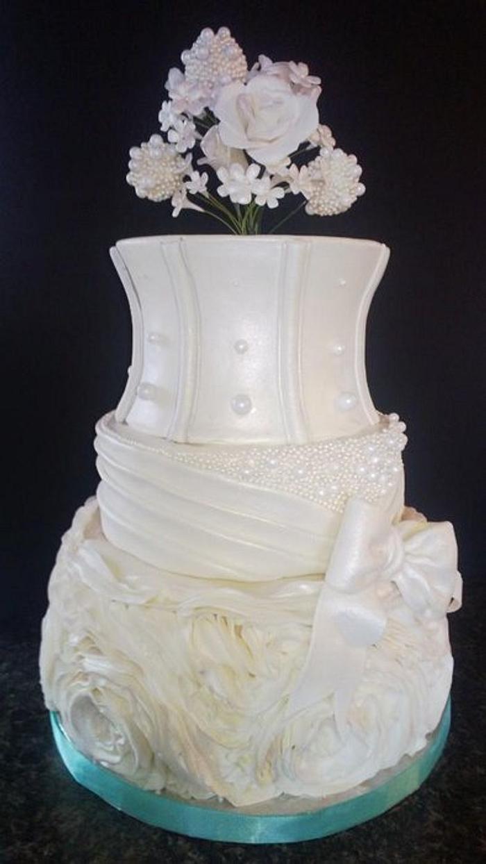 Ruffles and Pearls Wedding Cake