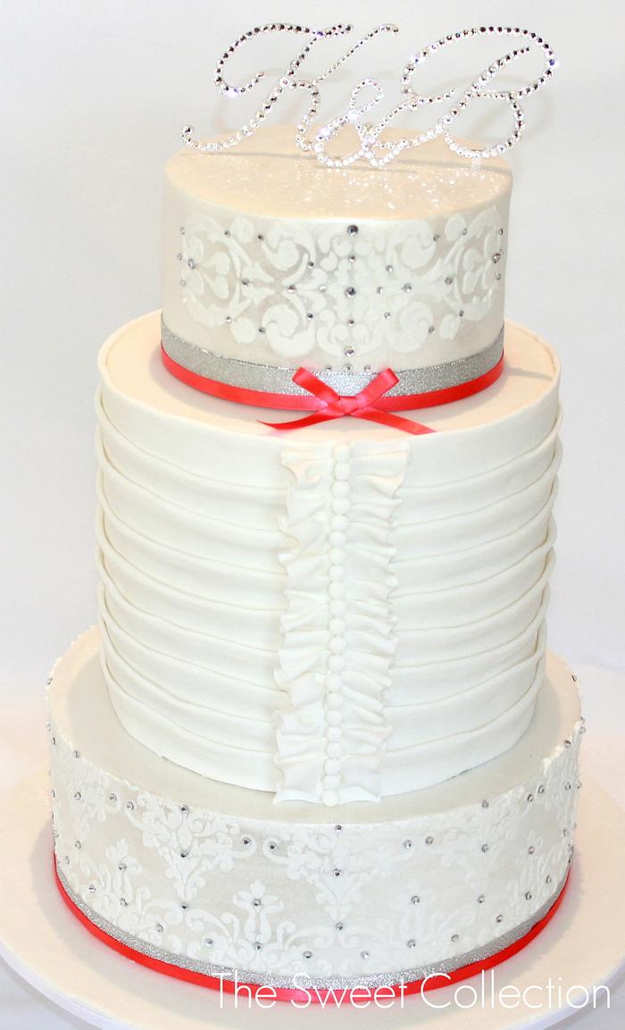 Pleats and Damask Wedding Cake