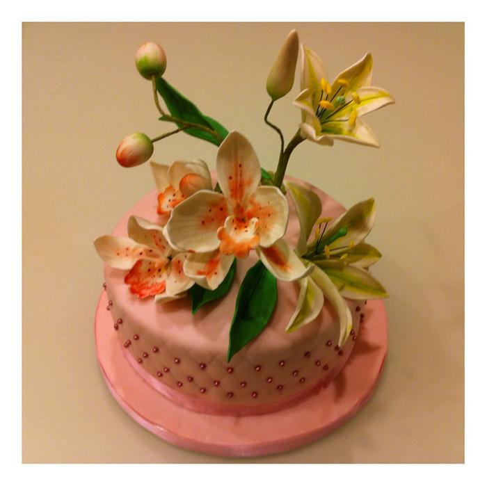 Orchid and Lily cake
