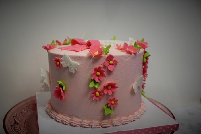 Pink buttercream and spring blossoms