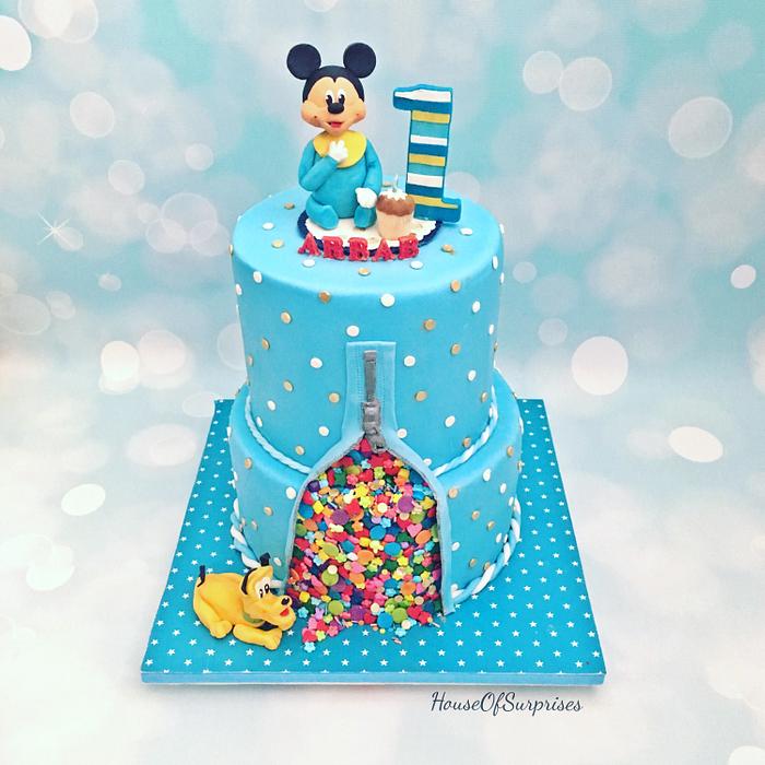 Baby Mickey first birthday cake