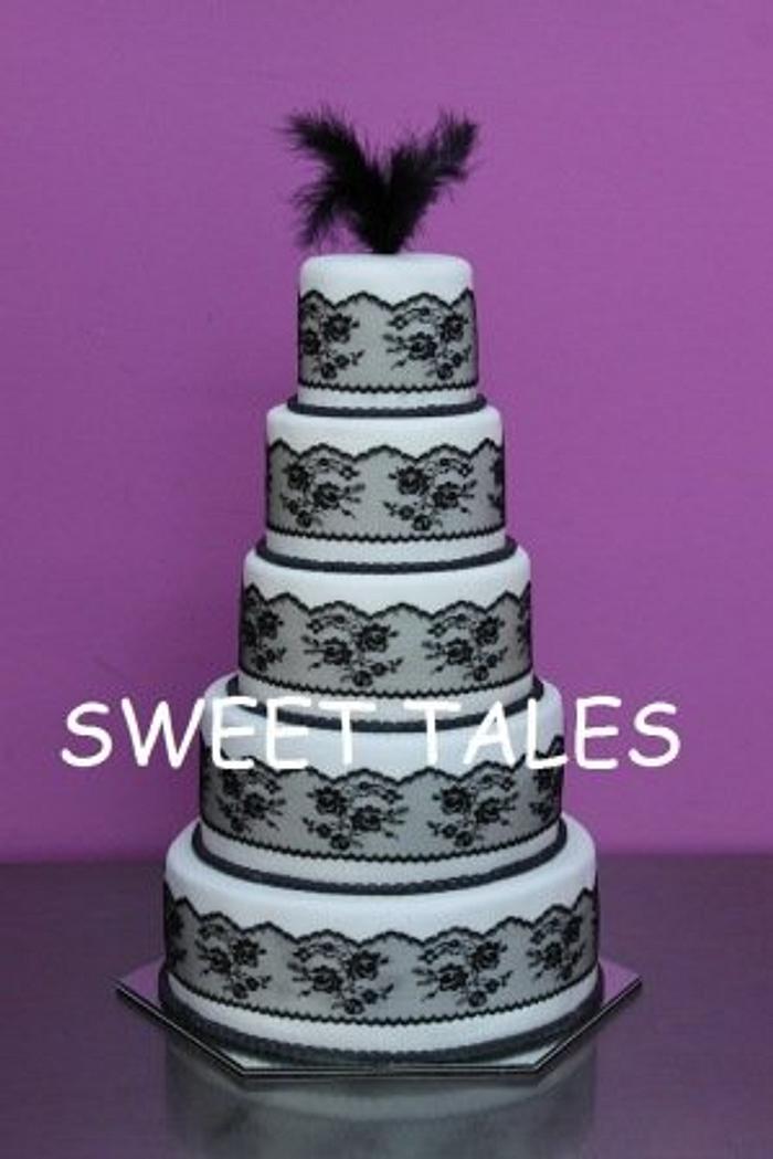 Black lace wedding cake